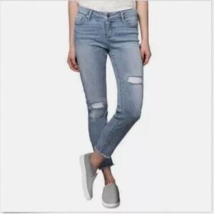 Kenneth Cole Jess Skinny Jeans Size 4 Cropped Raw Hem Light Wash Blue Distressed
